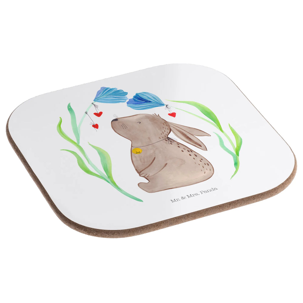 Square coaster Hare flower party, breakfast, gift, glass coasters, presents, Coasters, gifts, Easter, Easter bunny, first child, hope, Bunny, baptism, christening gift, pregnancy, birth, child's birthday, child, dreams, rabbit, birthday