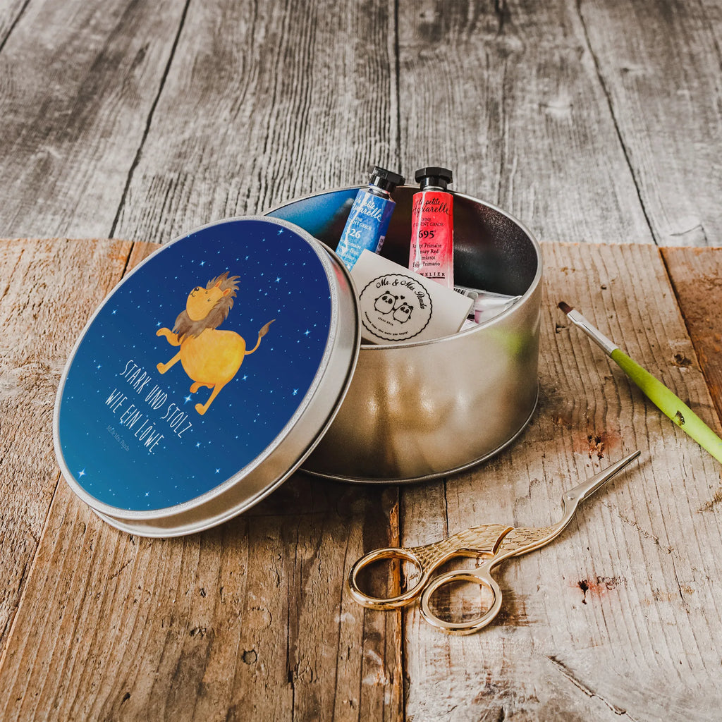 Round tin Star sign Lion cookie tin, tin, storage, tin can, storage tin, gift box, constellations, birthdays, astrology, zodiac, date of birth, month of birth, birthday july, gift july, gift august, lion zodiac sign, lion gift, birthday august, king of animals