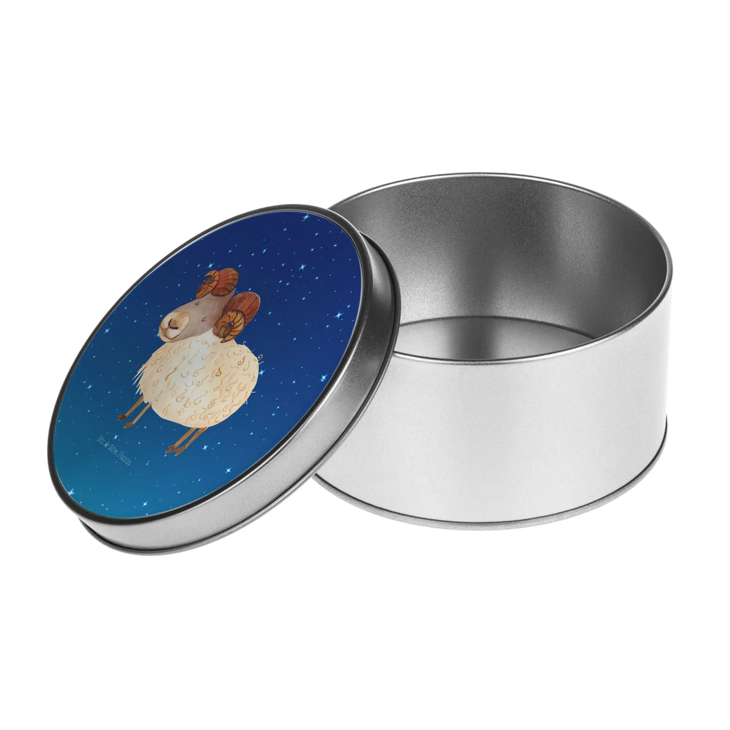 Round tin Star sign Aries gift box, cookie tin, storage, storage tin, tin, tin can, constellations, birthdays, astrology, zodiac, date of birth, month of birth, March gift, ram, Aries star sign, April birthday, March birthday, April gift, Aries gift