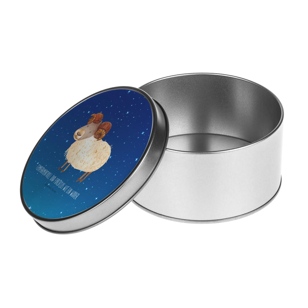 Round tin Star sign Aries gift box, cookie tin, storage, storage tin, tin, tin can, constellations, birthdays, astrology, zodiac, date of birth, month of birth, March gift, ram, Aries star sign, April birthday, March birthday, April gift, Aries gift