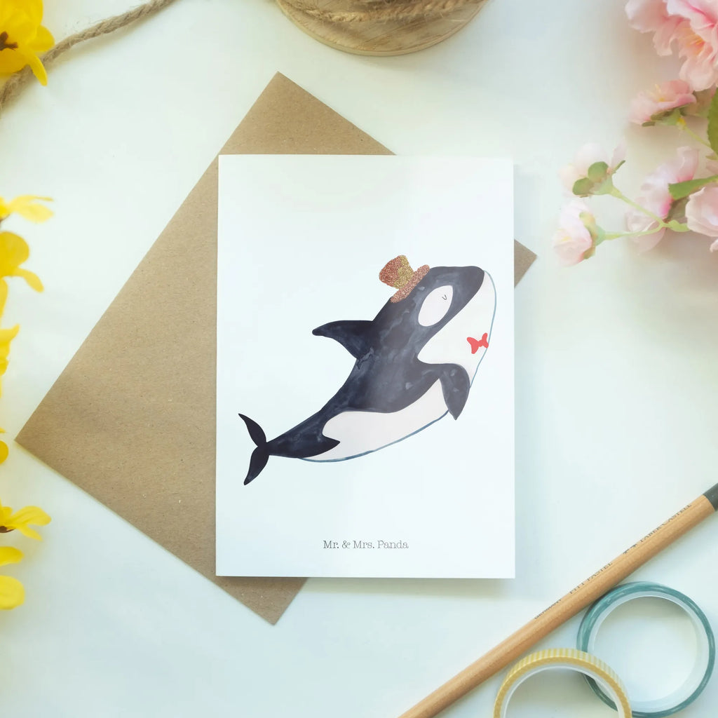 Grußkarte Orca Zylinder Grußkarte, Glückwunschkarte, Klappkarte, Hochzeitskarte, Ansichtskarten, Geburtstagskarte, Einladungskarte, Karte, Meerestiere, Meer, Urlaub, Fete, Glitter, Narwal, Feier, Konfetti, Geburtstag, Orca, Fest, Glitzer, Glückwunsch