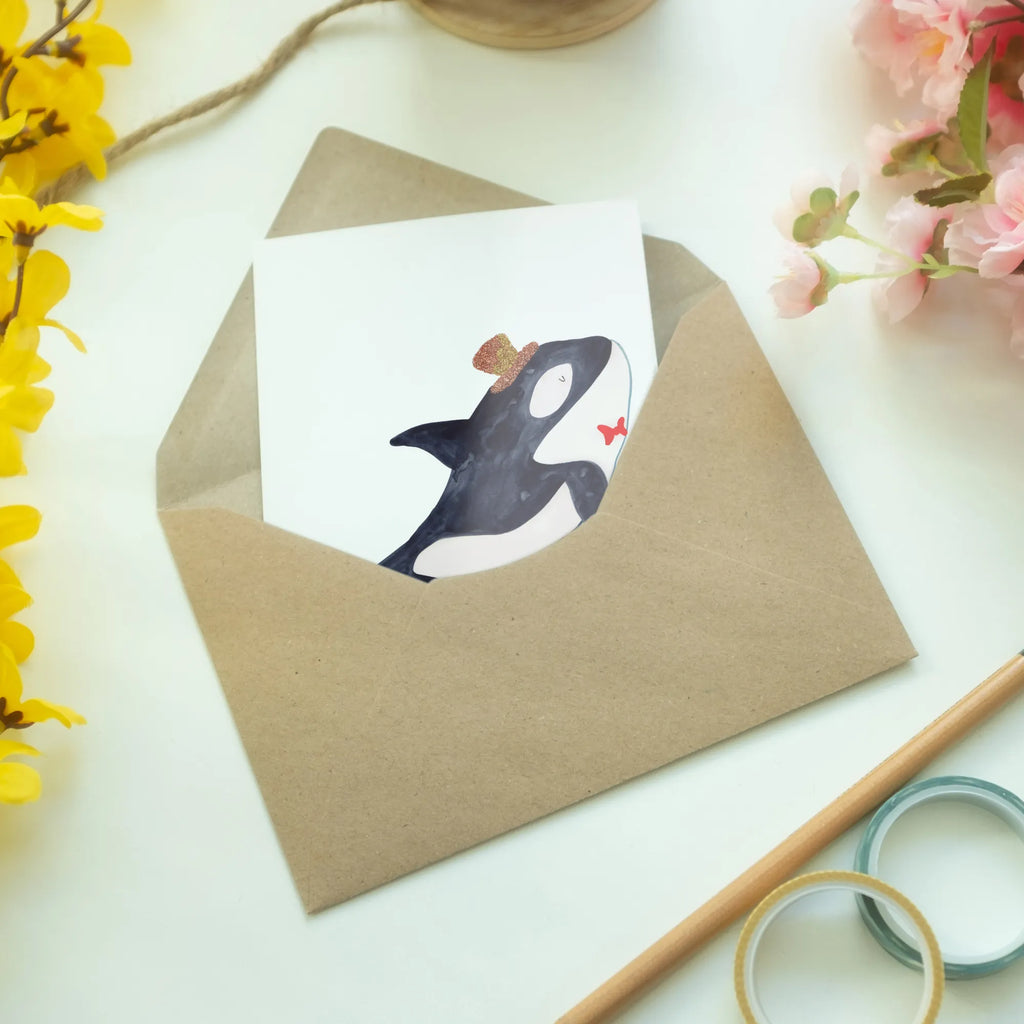Grußkarte Orca Zylinder Grußkarte, Glückwunschkarte, Klappkarte, Hochzeitskarte, Ansichtskarten, Geburtstagskarte, Einladungskarte, Karte, Meerestiere, Meer, Urlaub, Fete, Glitter, Narwal, Feier, Konfetti, Geburtstag, Orca, Fest, Glitzer, Glückwunsch