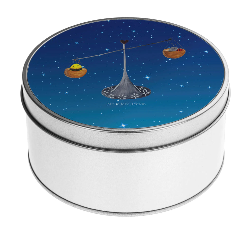 Round tin Star sign Scale storage, tin, tin can, storage tin, cookie tin, gift box, constellations, birthdays, astrology, zodiac, date of birth, month of birth, balance, birthday October, ladybird, Libra, Libra zodiac sign, birthday September, bumble bee, Libra gift, gift September, gift October, bee