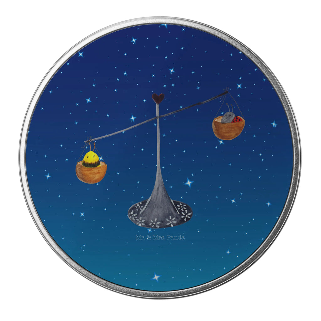 Round tin Star sign Scale storage, tin, tin can, storage tin, cookie tin, gift box, constellations, birthdays, astrology, zodiac, date of birth, month of birth, balance, birthday October, ladybird, Libra, Libra zodiac sign, birthday September, bumble bee, Libra gift, gift September, gift October, bee