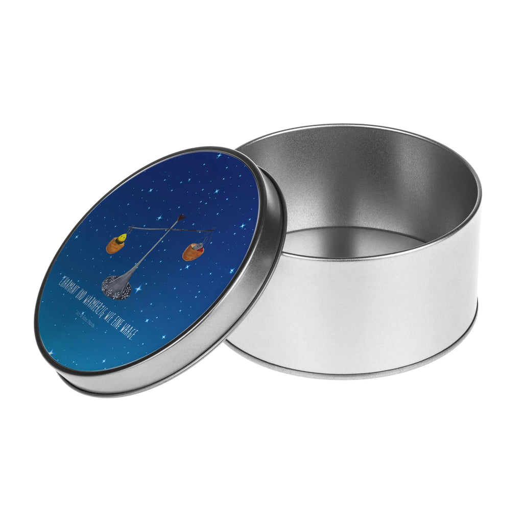 Round tin Star sign Scale storage, tin, tin can, storage tin, cookie tin, gift box, constellations, birthdays, astrology, zodiac, date of birth, month of birth, balance, birthday October, ladybird, Libra, Libra zodiac sign, birthday September, bumble bee, Libra gift, gift September, gift October, bee