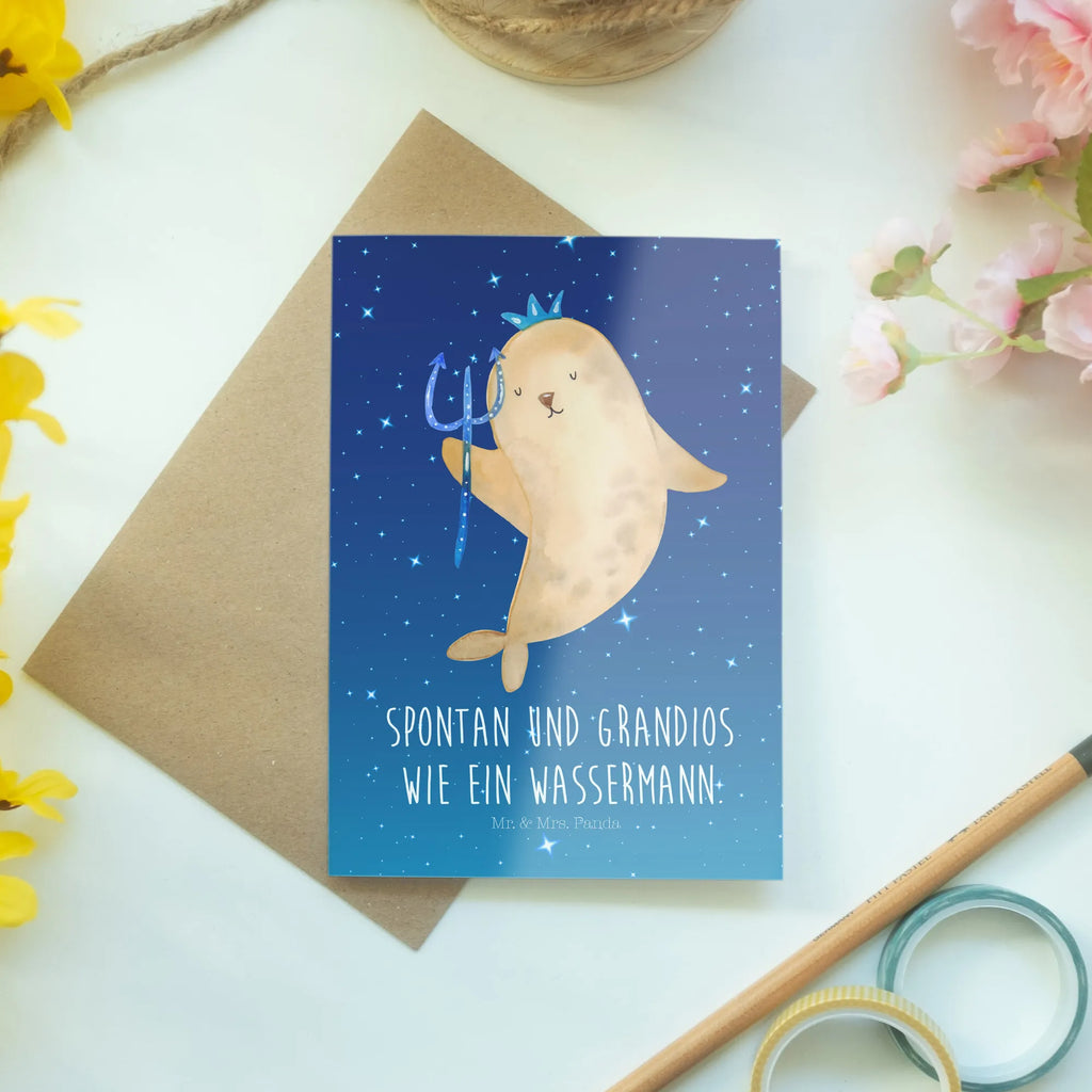 Kartka okolicznościowa znak zodiaku Wodnik Ansichtskarten, Geburtstagskarte, Karte, Einladungskarte, Hochzeitskarte, Glückwunschkarte, Klappkarte, Grußkarte, Tierkreiszeichen, Sternzeichen, Horoskop, Astrologie, Aszendent, Meer Geschenk, Geburtstag Februar, Geschenk Januar, Wassermann Geschenk, Geburtstag Januar, Geschenk Februar, Wassermann Sternzeichen, Nix, Meermann