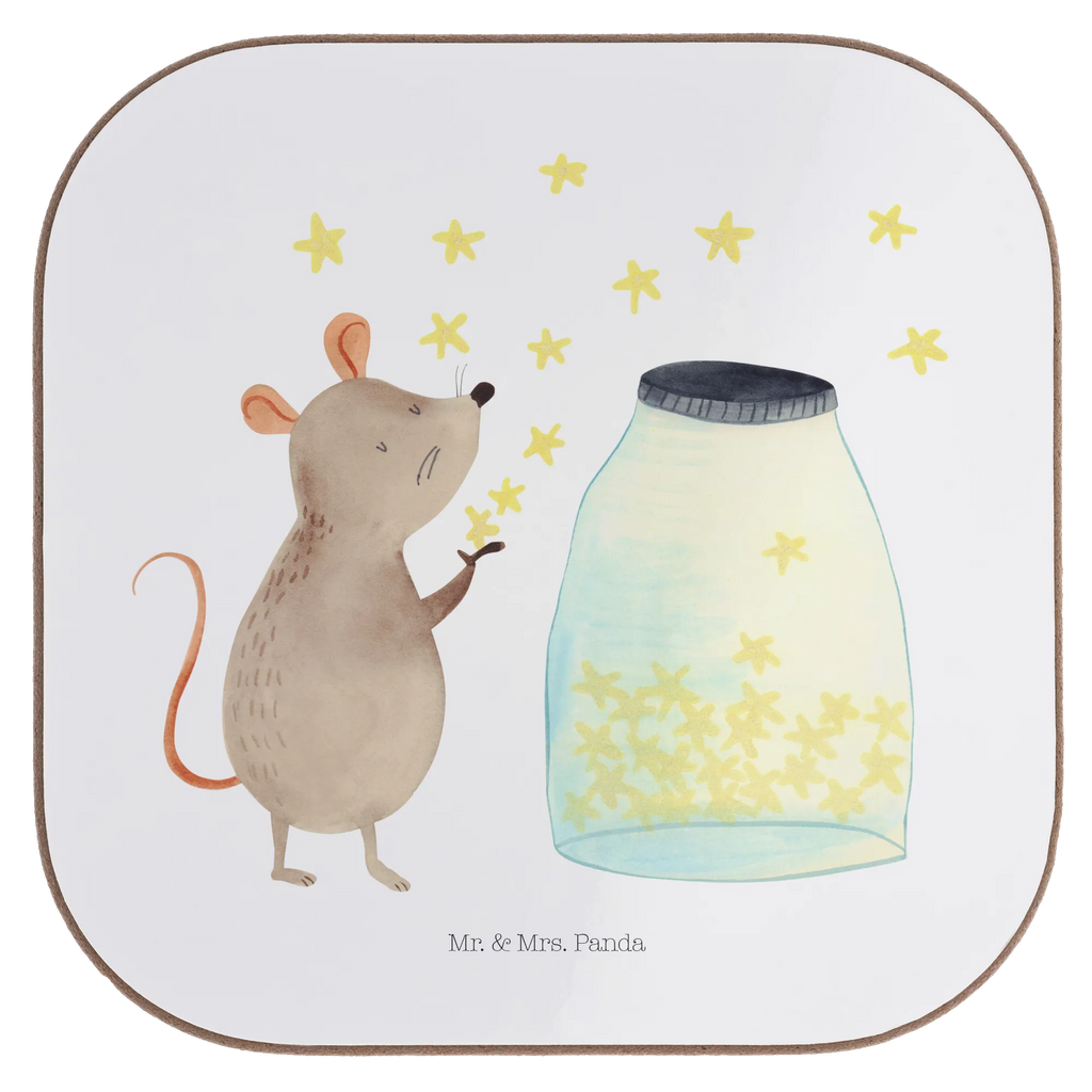 Square coaster Mouse Stars Coasters, gifts, gift, breakfast, presents, glass coasters, party, small animals, cute, funny, cute animal motives, hand drawn, small world, funny sayings, good mood, happy, gift ideas, special gifts, animal lover, card, baptism, hope, Mouse, stars, dreams, wish, birthday, first child, birth, pregnancy, child birthday, child, baptism gift