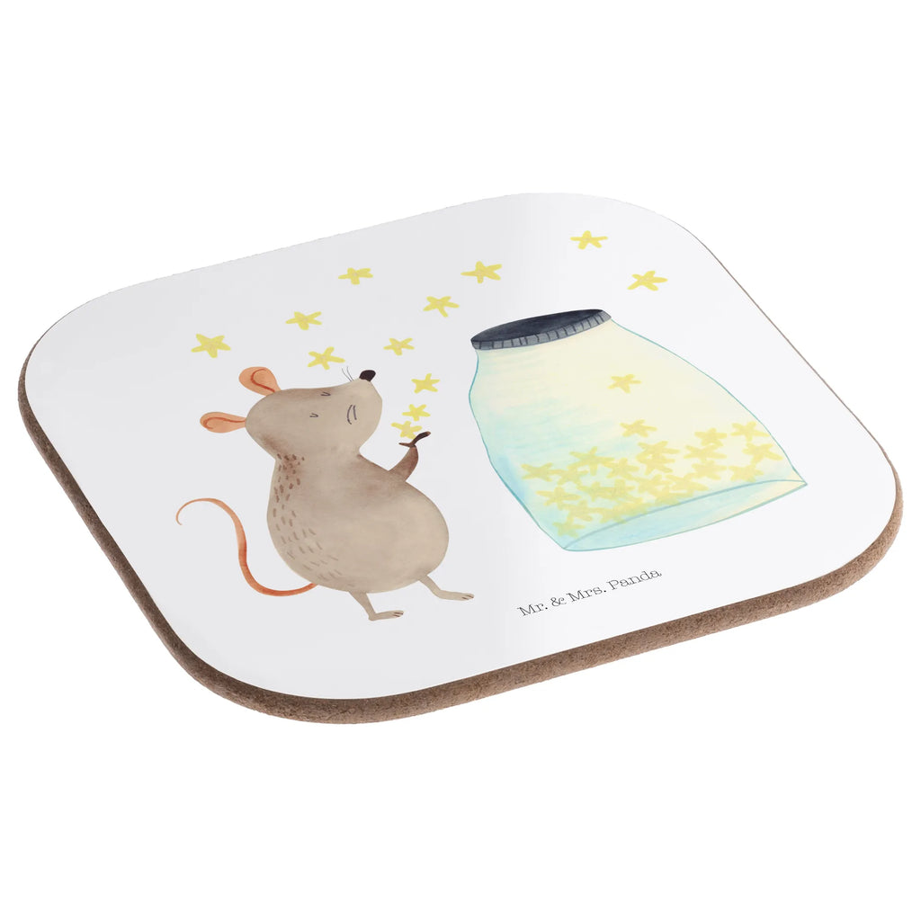 Square coaster Mouse Stars Coasters, gifts, gift, breakfast, presents, glass coasters, party, small animals, cute, funny, cute animal motives, hand drawn, small world, funny sayings, good mood, happy, gift ideas, special gifts, animal lover, card, baptism, hope, Mouse, stars, dreams, wish, birthday, first child, birth, pregnancy, child birthday, child, baptism gift