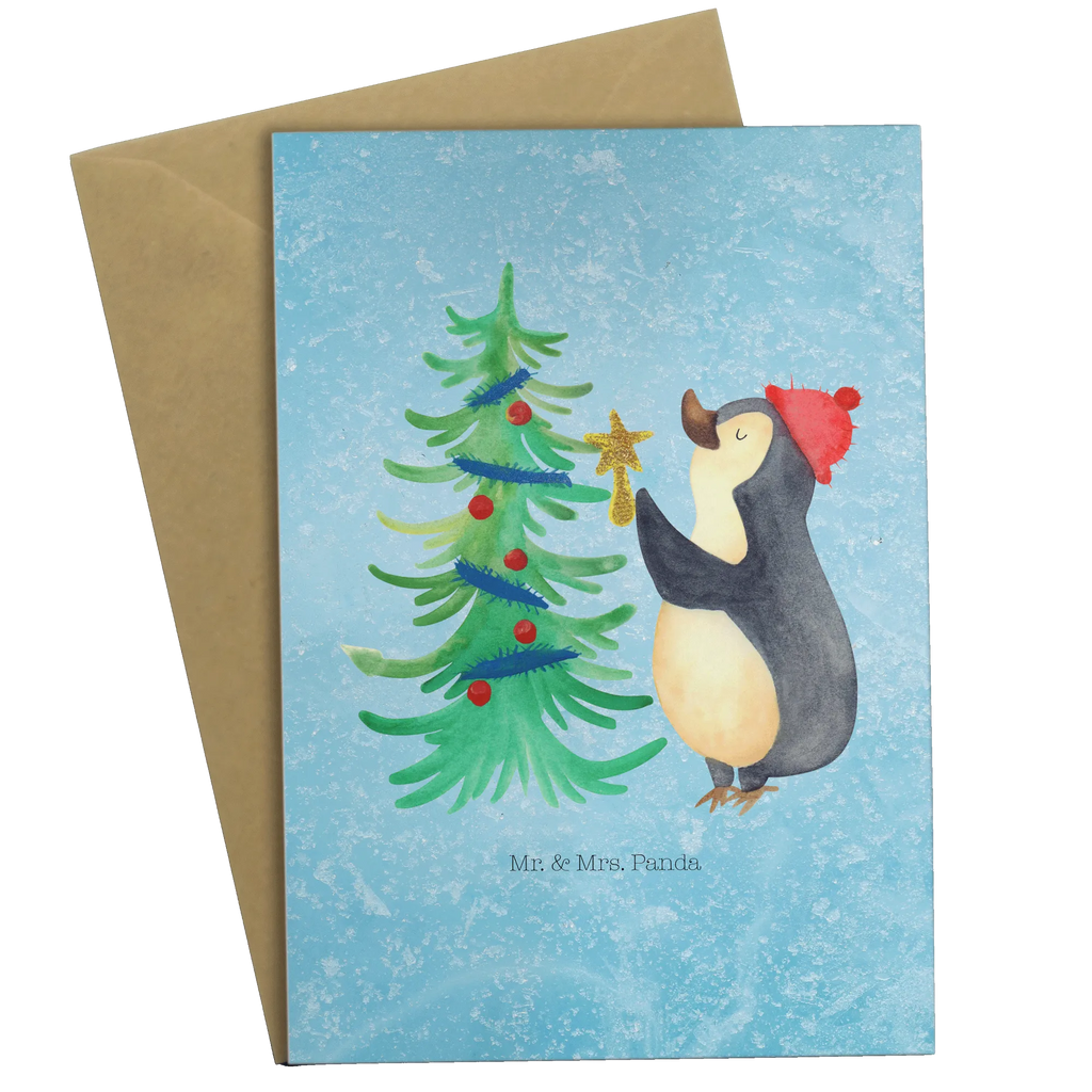 Grußkarte Pinguin Weihnachtsbaum Ansichtskarten, Karte, Grußkarte, Glückwunschkarte, Hochzeitskarte, Geburtstagskarte, Einladungskarte, Klappkarte, Winter, Weihnachten, Weihnachtsdeko, Nikolaus, Advent, Heiligabend, Wintermotiv, Pinguin