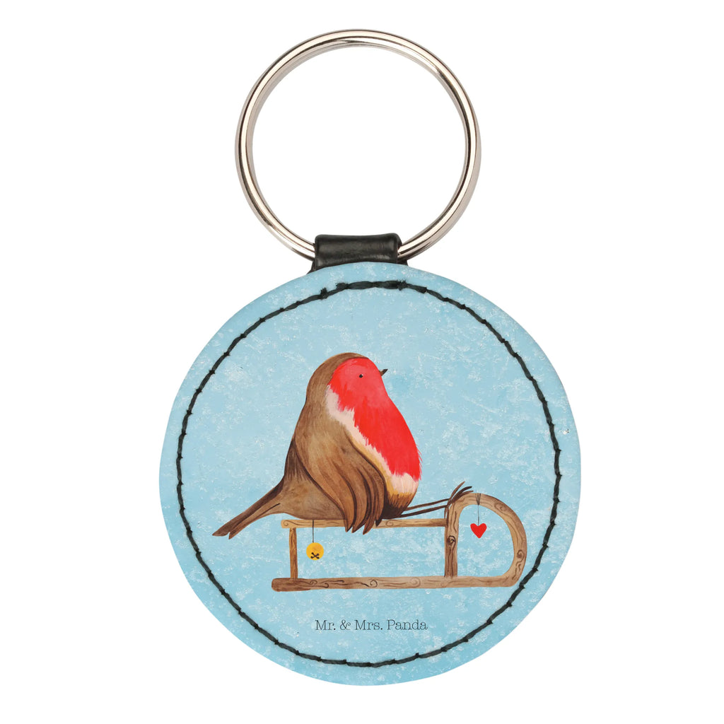 Round key ring robin Sleds lucky charm, pendant, keychain, key ring, bag pendant, Winter, Christmas, Christmas time, snow, bird, sleigh