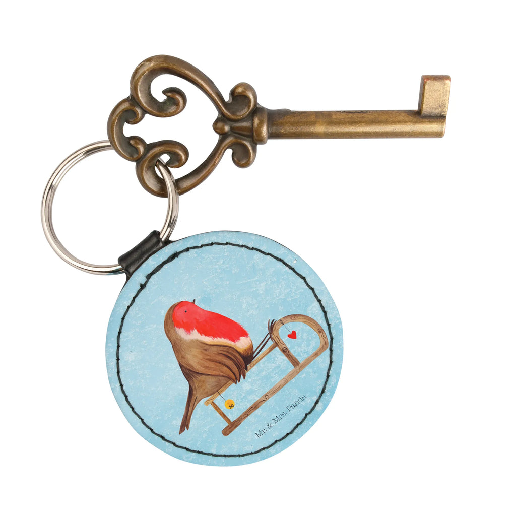 Round key ring robin Sleds lucky charm, pendant, keychain, key ring, bag pendant, Winter, Christmas, Christmas time, snow, bird, sleigh