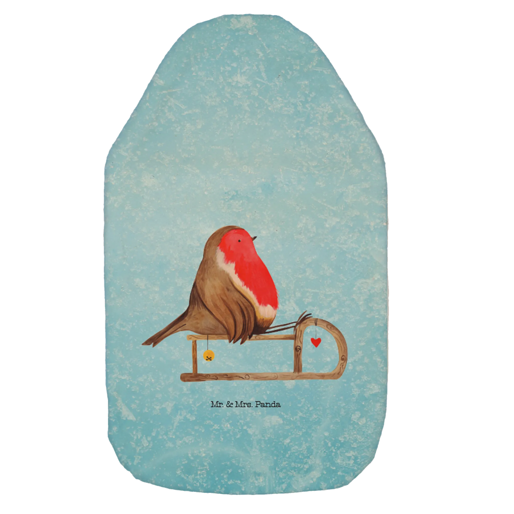 Wärmflasche Rotkehlchen Schlitten Bettflasche, Wärmflasche mit Bezug, Wärmekissen, Kinderwärmflasche, Wärmflaschenbezug, Kleine Wärmflasche, Wärmflasche, Körnerkissen, Winter, Weihnachten, Weihnachtsdeko, Nikolaus, Advent, Heiligabend, Wintermotiv, Vogel, Schlitten