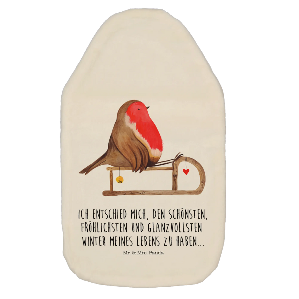 Wärmflasche Rotkehlchen Schlitten Bettflasche, Wärmflasche mit Bezug, Wärmekissen, Kinderwärmflasche, Wärmflaschenbezug, Kleine Wärmflasche, Wärmflasche, Körnerkissen, Winter, Weihnachten, Weihnachtsdeko, Nikolaus, Advent, Heiligabend, Wintermotiv, Vogel, Schlitten