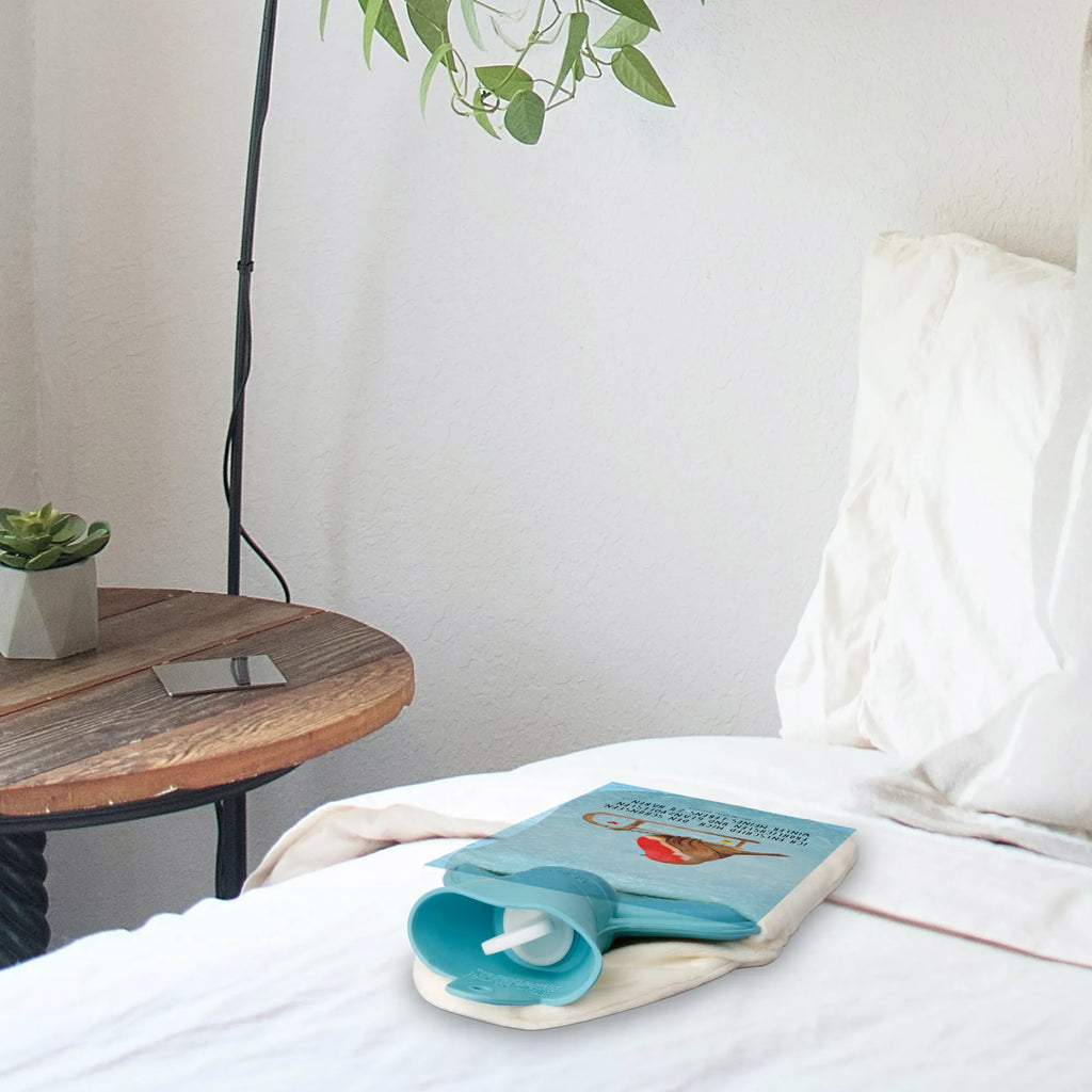 Wärmflasche Rotkehlchen Schlitten Bettflasche, Wärmflasche mit Bezug, Wärmekissen, Kinderwärmflasche, Wärmflaschenbezug, Kleine Wärmflasche, Wärmflasche, Körnerkissen, Winter, Weihnachten, Weihnachtsdeko, Nikolaus, Advent, Heiligabend, Wintermotiv, Vogel, Schlitten