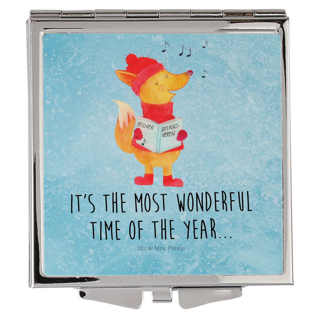 Kwadratowe lusterko do torebki lis Śpiewak Zima, Boże Narodzenie, dekoracje świąteczne, Mikołaj, Adwent, Wigilia, zimowy motyw