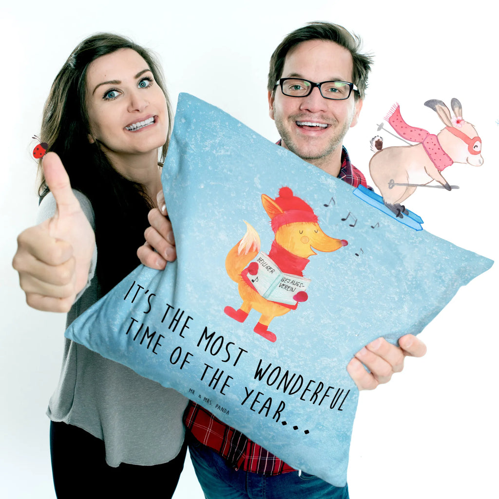 40x40 poduszka lis Śpiewak Zima, Boże Narodzenie, dekoracje świąteczne, Mikołaj, Adwent, Wigilia, zimowy motyw