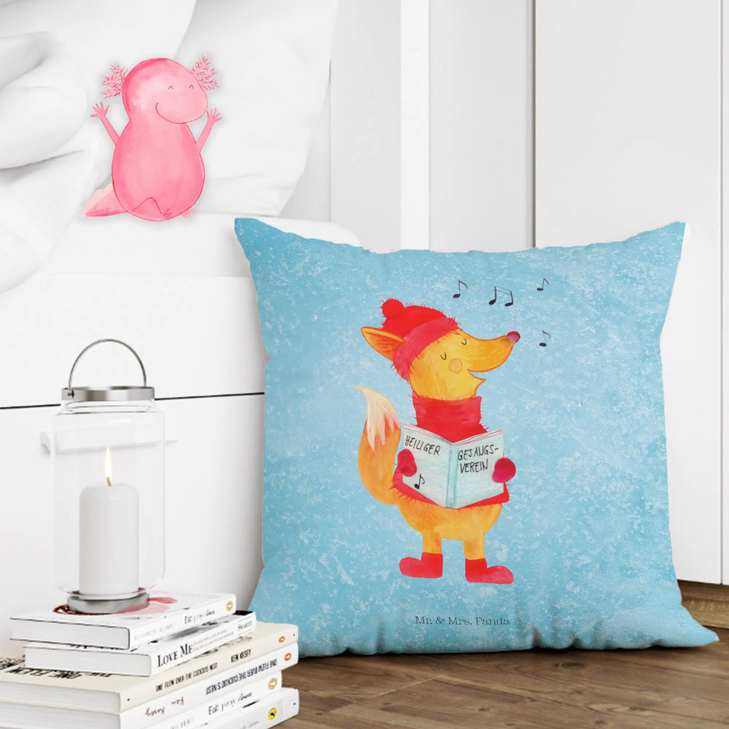 40x40 poduszka lis Śpiewak Zima, Boże Narodzenie, dekoracje świąteczne, Mikołaj, Adwent, Wigilia, zimowy motyw