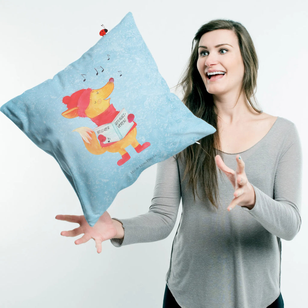 40x40 poduszka lis Śpiewak Zima, Boże Narodzenie, dekoracje świąteczne, Mikołaj, Adwent, Wigilia, zimowy motyw