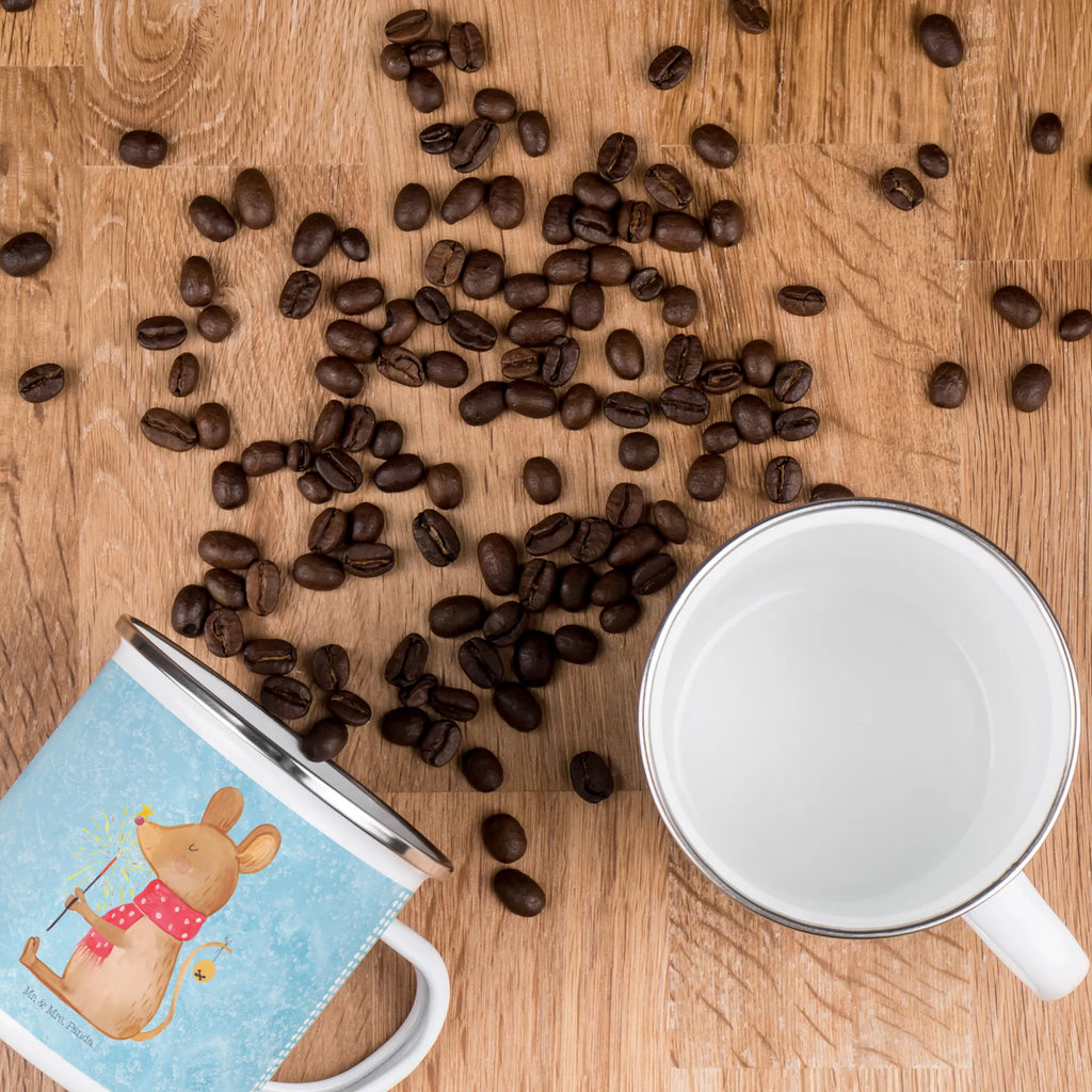 Kempingowy kubek emaliowany mysz Boże Narodzenie Zima, Boże Narodzenie, dekoracje świąteczne, Mikołaj, Adwent, Wigilia, zimowy motyw