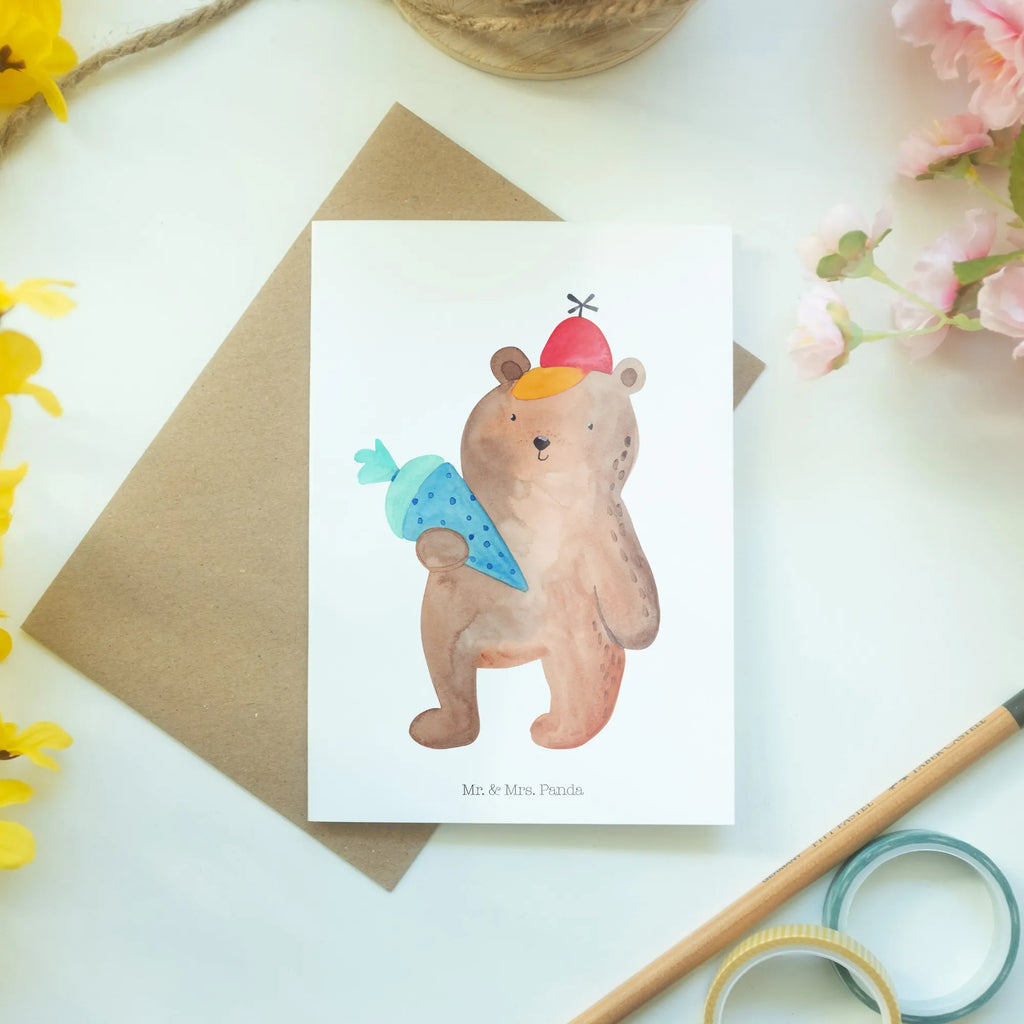 Grußkarte Bär Schultüte Einladungskarte, Geburtstagskarte, Ansichtskarten, Grußkarte, Glückwunschkarte, Klappkarte, Karte, Hochzeitskarte, Bär, Teddy, Teddybär, Einschulung Geschenk, Schulanfang, Bär Motiv, Schultüte, Schule Geschenk, Erster Schultag Geschenk, Schulbeginn, Grundschule