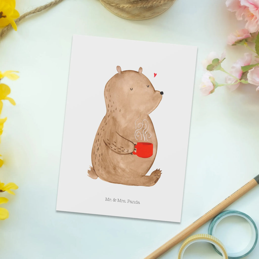 Pocztówka Niedźwiedź kawa einzelkarte, Designkarte, Motivkarte, Ansichtskarte, Kunstkarten, Ansichtskarten, Grußkarte, Postkarte, Fotokarte, kunstkarte, Postkarten, spruchkarte, bildkarte, Teddy, Teddybär, Bär, Kaffee, Bären, Welt Retten, Welt Erobern, Morgenroutine, Coffee, Guten Morgen, Motivation