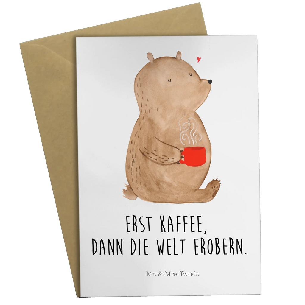 Greetings card bear Coffee Grußkarte, Klappkarte, Beileidskarte, hochzeitskarten, vatertagskarte, weihnachtskarten, neujahrskarte, genesungskarte, osterkarte, osterkarten, Motivkarte, einladungskarten, Glückwunschkarte, abiturkarte, Grußkarten, spruchkarte, babykarte, jubiläumskarte, kommunionskarte, firmungskarte, valentinstagskarte, dankeskarten, glückwunschkarten, Teddy, Teddybär, Bär, Kaffee, Welt Erobern, Bären, Coffee, Motivation, Morgenroutine, Welt Retten, Guten Morgen
