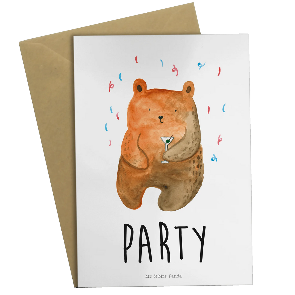 Greetings card bear party greeting card, birthday card, folding card, invitation card, wedding card, bear, teddy, teddy bear, cuddly toy, Partying, Birthday, Good mood, Present, Funny, Celebrate, Birthday present, Party, Bring a present