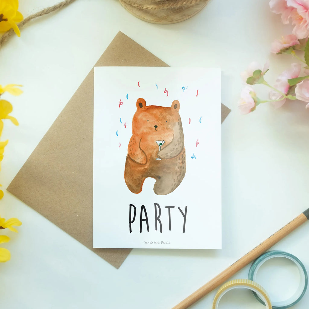 Greetings card bear party greeting card, birthday card, folding card, invitation card, wedding card, bear, teddy, teddy bear, cuddly toy, Partying, Birthday, Good mood, Present, Funny, Celebrate, Birthday present, Party, Bring a present