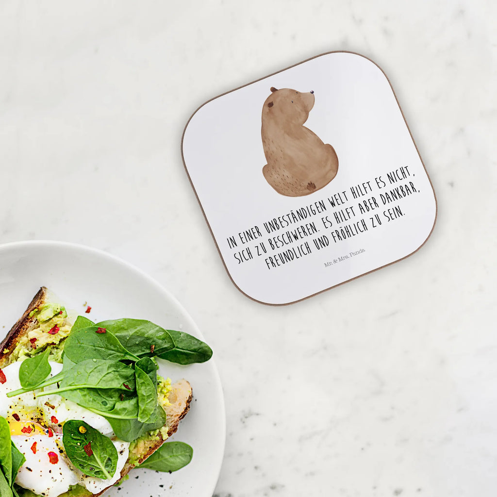 Square coaster bear shoulder look glass coasters, gift, gifts, party, Coasters, presents, breakfast, bear, teddy, teddy bear, cuddly toy, self-esteem, motivation, bear love, wisdom, bears, world view