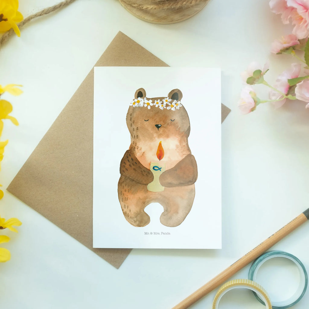 Greetings card bear communion genesungskarte, valentinstagskarte, jubiläumskarte, dankeskarten, Motivkarte, kommunionskarte, hochzeitskarten, Beileidskarte, weihnachtskarten, firmungskarte, Grußkarten, vatertagskarte, babykarte, glückwunschkarten, osterkarte, spruchkarte, Glückwunschkarte, neujahrskarte, abiturkarte, osterkarten, Klappkarte, Grußkarte, einladungskarten, Teddy, Bär, Teddybär, Kommunion, Taufkerze, Katholisch, Gottes Segen