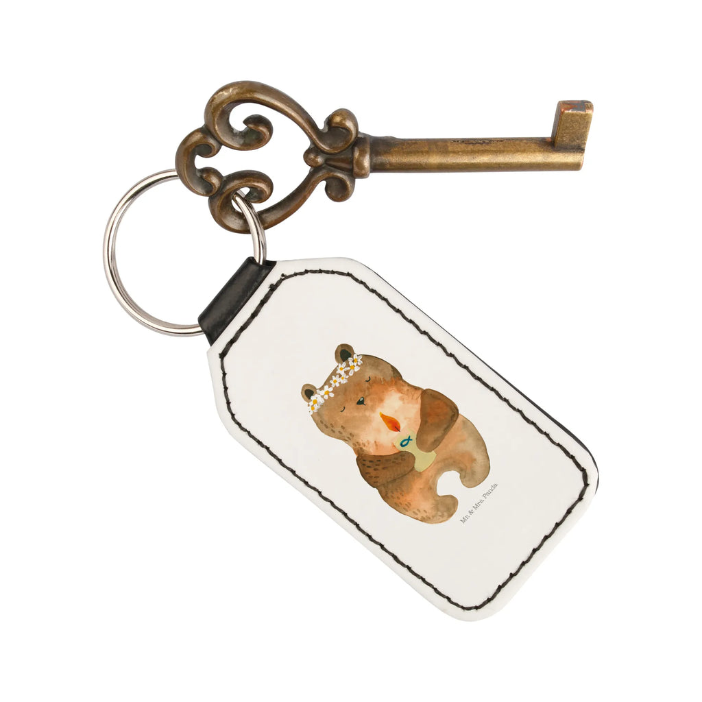 Rectangular key ring bear communion keychain, bag pendant, pendant, key ring, lucky charm, bear, teddy, teddy bear, cuddly toy, God's blessing, catholic, communion, baptismal candle