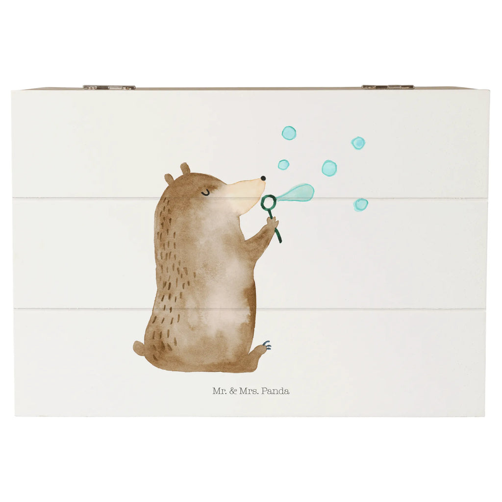 Wooden chest bear soap bubbles XXL, chest, box, Wooden box, storage box, memory box, treasure chest, casket, decorative box, bear, teddy, teddy bear, cuddly toy, Soap Bubbles Bear Funny Being Happy Sad Happy