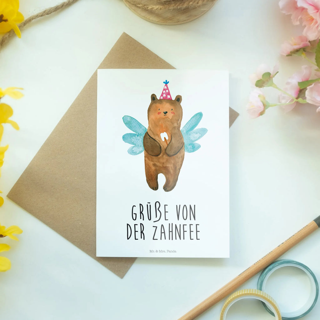 Greetings card bear tooth fairy Einladungskarte, Klappkarte, Grußkarte, Geburtstagskarte, Hochzeitskarte, Karte, Ansichtskarten, Glückwunschkarte, Bär, Teddy, Teddybär, Zahnfee, Milchzahn, Erster Zahn, Fee