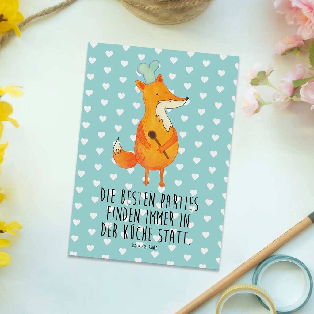 Postcard Fox A cook Postcard, postcards, invitation card, gift card, letter, card, gift, paper, invitation, fox, foxes, forest wildlife, clever as a fox, animal lover, Fox, Cook gift, Kitchen slogan, Kitchen decoration, Chefs, Baker, Party slogan, Slogan funny, funny