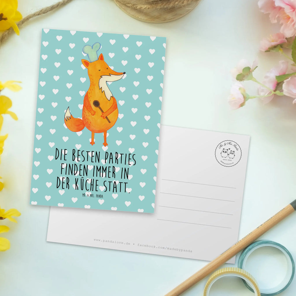 Postcard Fox A cook Postcard, postcards, invitation card, gift card, letter, card, gift, paper, invitation, fox, foxes, forest wildlife, clever as a fox, animal lover, Fox, Cook gift, Kitchen slogan, Kitchen decoration, Chefs, Baker, Party slogan, Slogan funny, funny