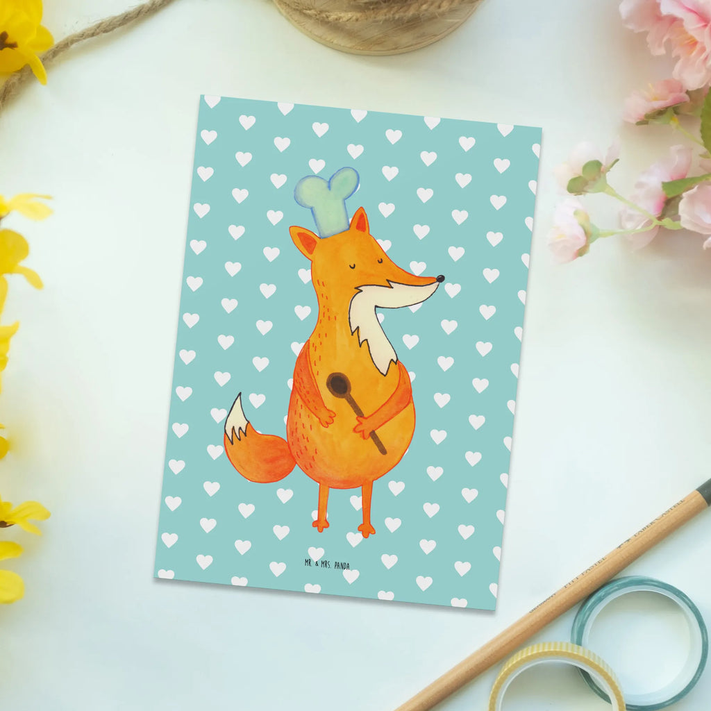 Postcard Fox A cook Postcard, postcards, invitation card, gift card, letter, card, gift, paper, invitation, fox, foxes, forest wildlife, clever as a fox, animal lover, Fox, Cook gift, Kitchen slogan, Kitchen decoration, Chefs, Baker, Party slogan, Slogan funny, funny