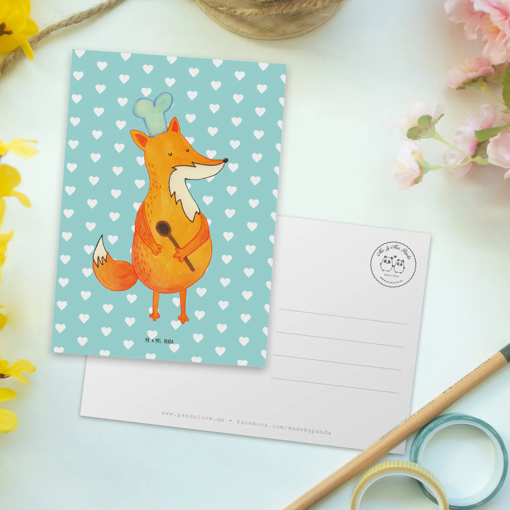 Postcard Fox A cook Postcard, postcards, invitation card, gift card, letter, card, gift, paper, invitation, fox, foxes, forest wildlife, clever as a fox, animal lover, Fox, Cook gift, Kitchen slogan, Kitchen decoration, Chefs, Baker, Party slogan, Slogan funny, funny