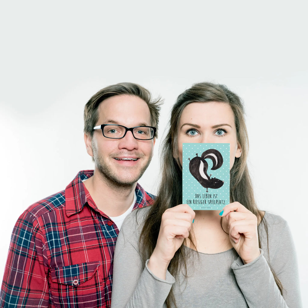 Postcard skunk handstand Einladung, Ansichtskarten, Grußkarte, Dankeskarte, Karte, Einladungskarten Geburtstag, Geburtstagskarte, Postkarte, Einladung Geburtstag, Geschenkkarte, Ansichtskarte, Einladungskarte, Stinktier, Skunk, Kind, Stinki, Raubtier, Wildtier, verpielt, Stinker, Spielplatz