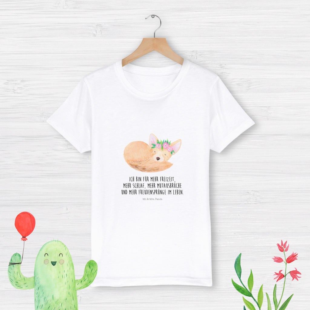 Organic Kinder T-Shirt Wüstenfuchs Blumen Kinder T-Shirt, Kinder T-Shirt Mädchen, Kinder T-Shirt Jungen, Afrika, Wildtiere, Wüste, Wüstenfuchs, Blumen, Blumenkranz, Glücklich
