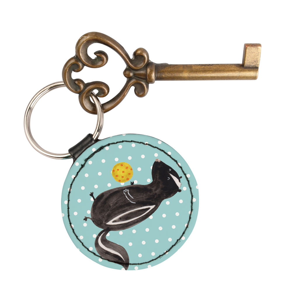 Round key ring skunk ball Schlüsselanhänger, Taschenanhänger, mini schlüsselanhänger, schlüsselbund anhänger, Schlüsselaccessoire, Stinktier, Skunk, Verspielt, Raubtier, Weisheit, Stinker, Stinki, Wildtier