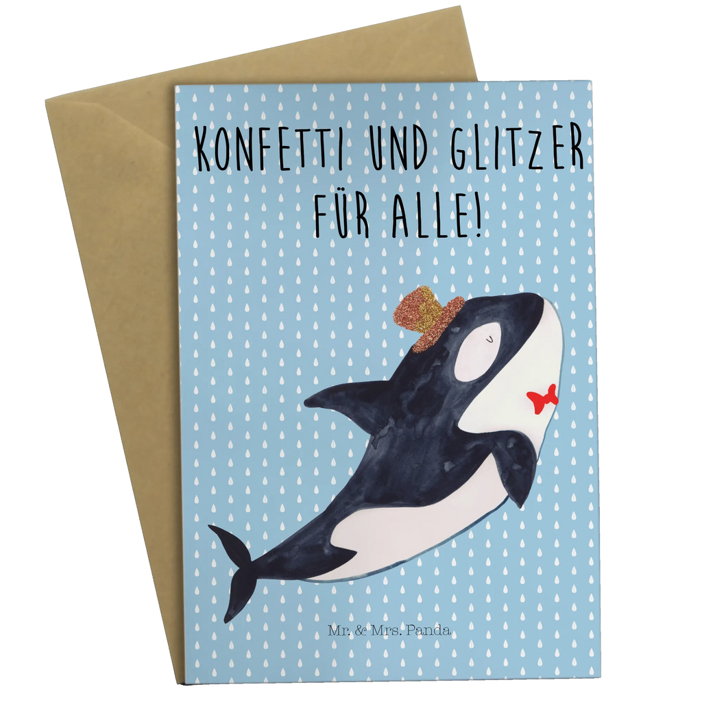 Grußkarte Orca Zylinder Grußkarte, Glückwunschkarte, Klappkarte, Hochzeitskarte, Ansichtskarten, Geburtstagskarte, Einladungskarte, Karte, Meerestiere, Meer, Urlaub, Fete, Glitter, Narwal, Feier, Konfetti, Geburtstag, Orca, Fest, Glitzer, Glückwunsch