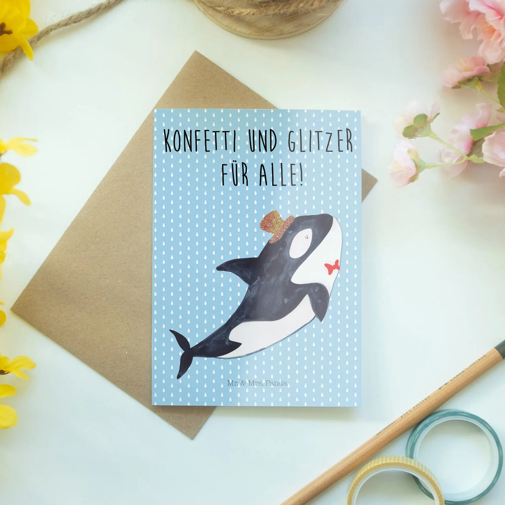 Grußkarte Orca Zylinder Grußkarte, Glückwunschkarte, Klappkarte, Hochzeitskarte, Ansichtskarten, Geburtstagskarte, Einladungskarte, Karte, Meerestiere, Meer, Urlaub, Fete, Glitter, Narwal, Feier, Konfetti, Geburtstag, Orca, Fest, Glitzer, Glückwunsch