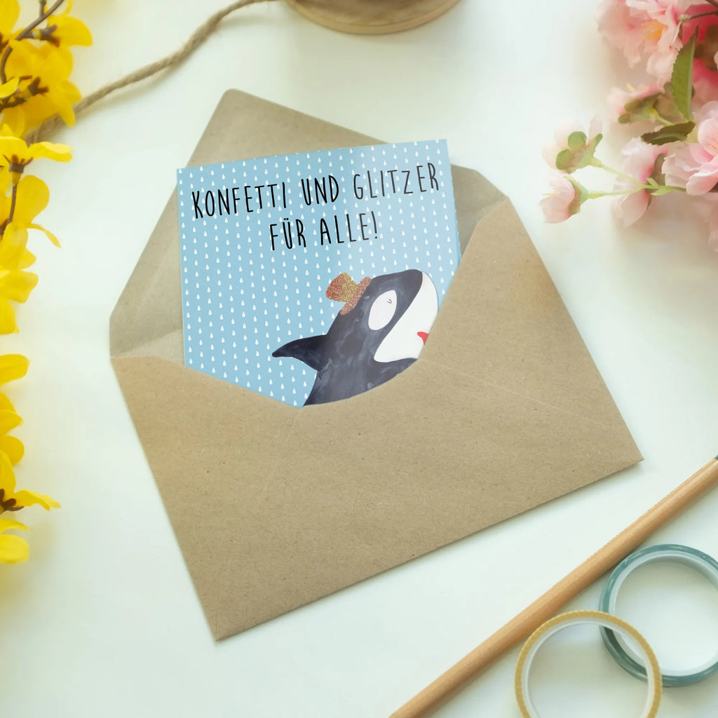 Grußkarte Orca Zylinder Grußkarte, Glückwunschkarte, Klappkarte, Hochzeitskarte, Ansichtskarten, Geburtstagskarte, Einladungskarte, Karte, Meerestiere, Meer, Urlaub, Fete, Glitter, Narwal, Feier, Konfetti, Geburtstag, Orca, Fest, Glitzer, Glückwunsch