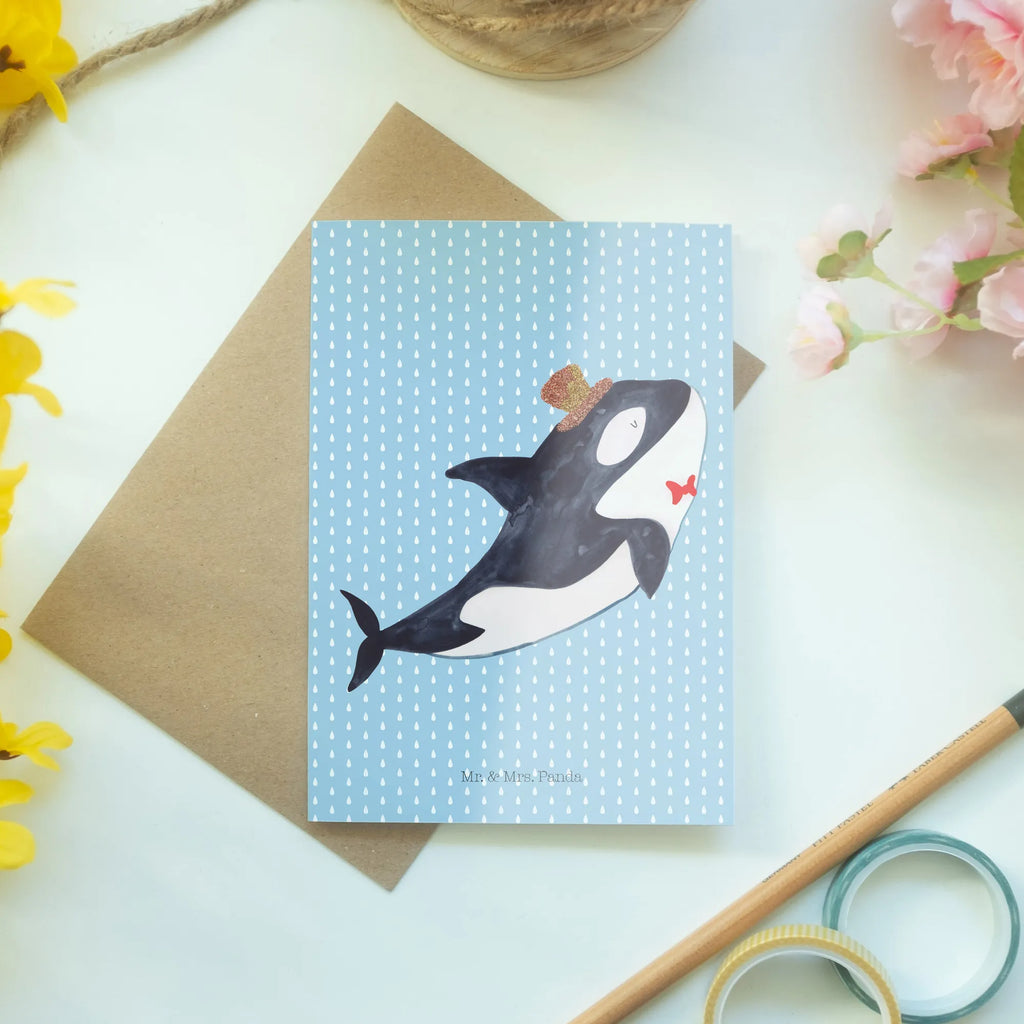 Grußkarte Orca Zylinder Grußkarte, Glückwunschkarte, Klappkarte, Hochzeitskarte, Ansichtskarten, Geburtstagskarte, Einladungskarte, Karte, Meerestiere, Meer, Urlaub, Fete, Glitter, Narwal, Feier, Konfetti, Geburtstag, Orca, Fest, Glitzer, Glückwunsch