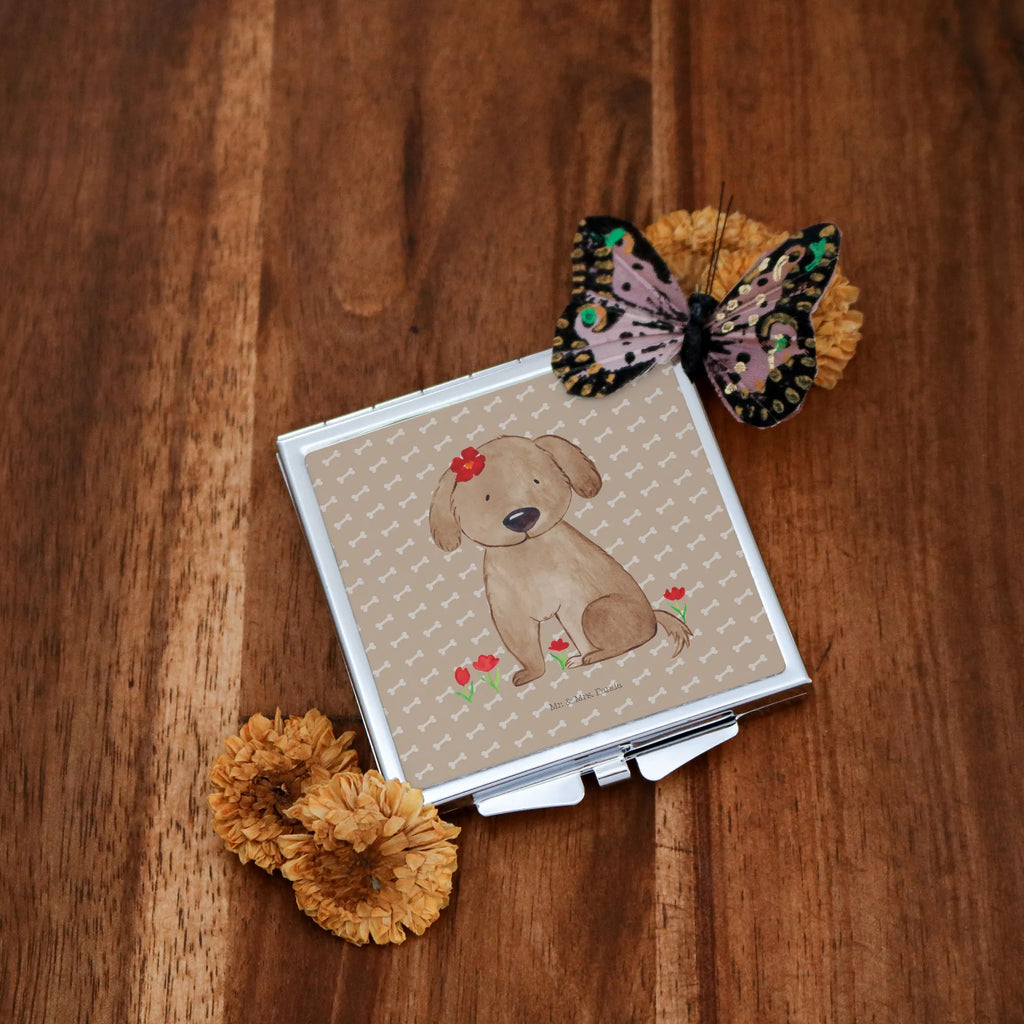 Kwadratowe lusterko do torebki pies Dama Pies, motyw psa, zwierzę domowe, rasa psa, miłośnik zwierząt, właściciel psa, powiedzenia