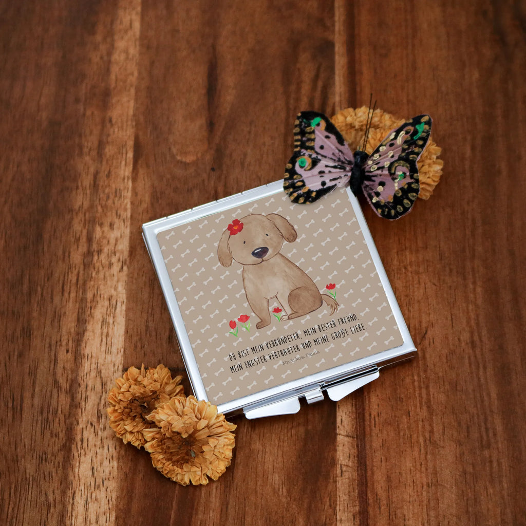 Kwadratowe lusterko do torebki pies Dama Pies, motyw psa, zwierzę domowe, rasa psa, miłośnik zwierząt, właściciel psa, powiedzenia