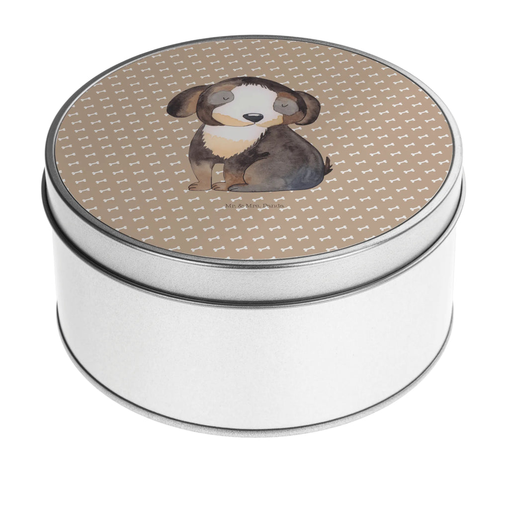 okrągła puszka z blachy pies relaks Pies, motyw psa, zwierzę domowe, rasa psa, miłośnik zwierząt, właściciel psa, powiedzenia