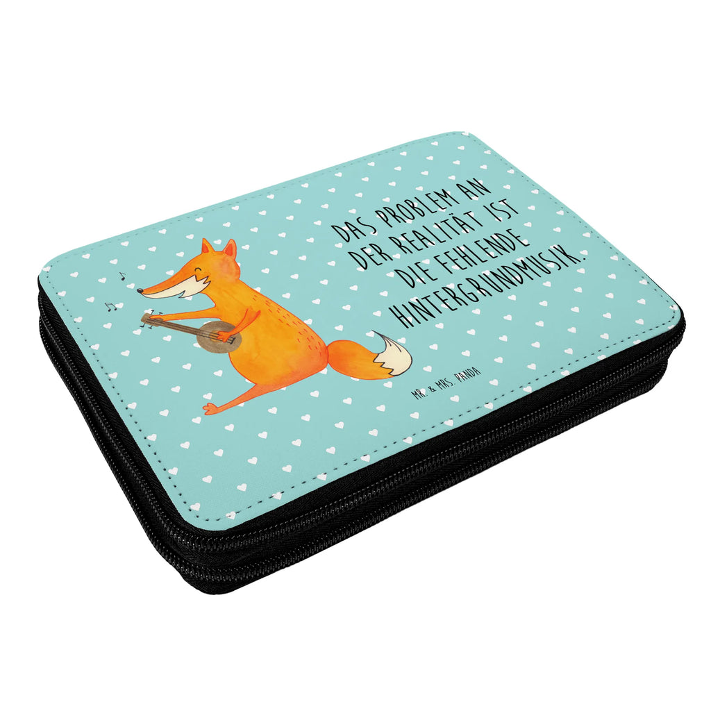 Leather folder Fox guitar motif, pencil case, primary school, pencil bag, enrolment, school, pupil, child, gift, pen roll, fox, foxes, forest wildlife, clever as a fox, animal lover, singer, gift musician, guitar, Fox, musician, music saying