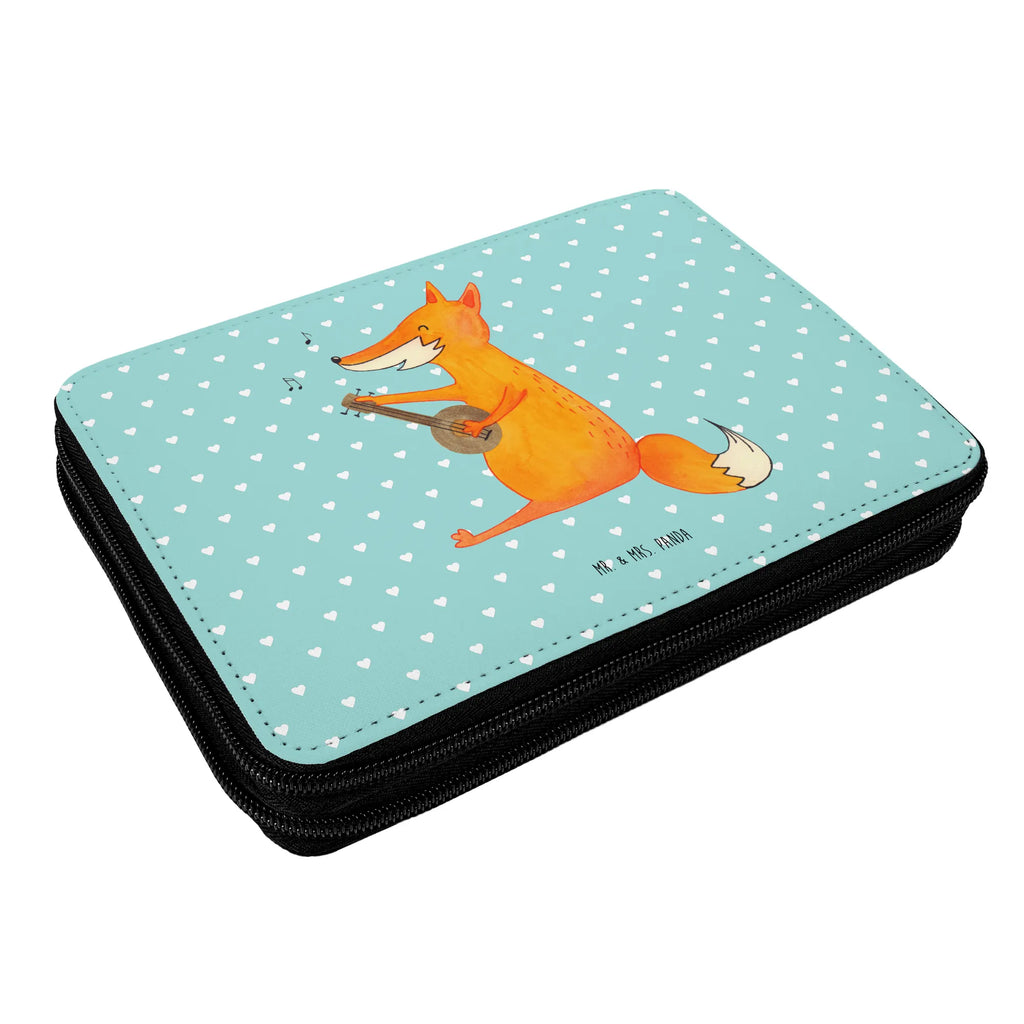 Leather folder Fox guitar motif, pencil case, primary school, pencil bag, enrolment, school, pupil, child, gift, pen roll, fox, foxes, forest wildlife, clever as a fox, animal lover, singer, gift musician, guitar, Fox, musician, music saying