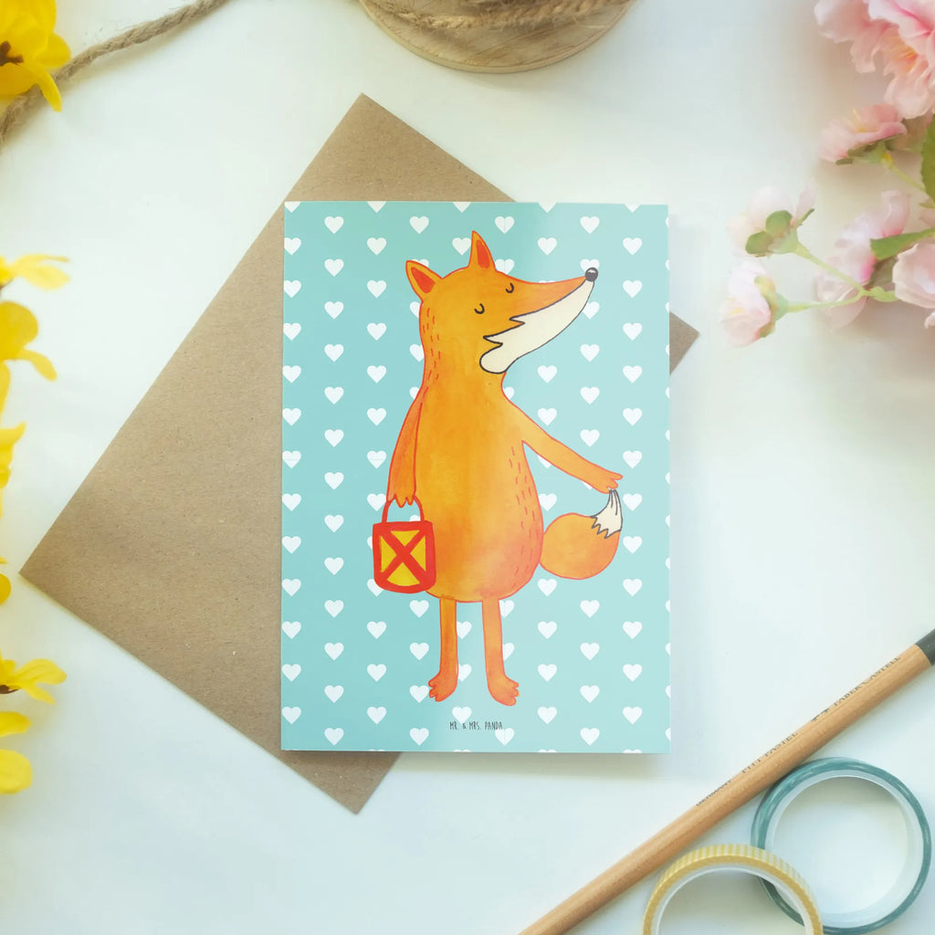 Greetings card Fox Lantern Klappkarte, Glückwunschkarte, Karte, Hochzeitskarte, Ansichtskarten, Grußkarte, Einladungskarte, Geburtstagskarte, Fuchs, Laterne, Liebeskummer Spruch, Füchse, Aufmuntern, Cäsar Otto Hugo Flaischlen, Laternenumzug, Spruch trösten, Sankt Martin
